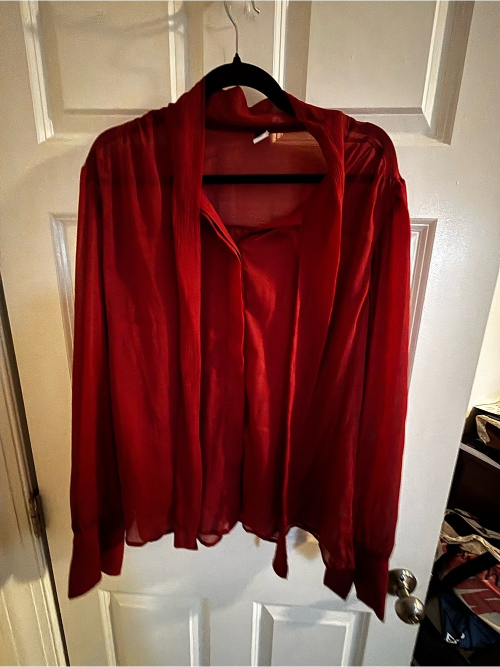 Old Navy Deep Red Tie-Neck Blouse